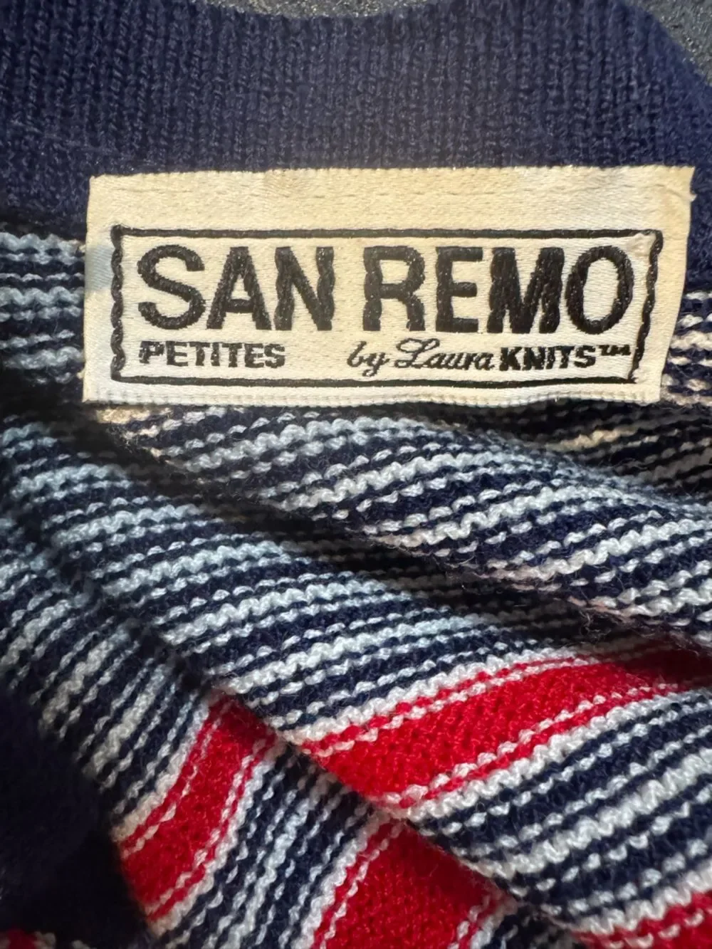 San Remo Vintage Knit Skirt Set Red Navy Striped Cardigan & Shell Petite S/M